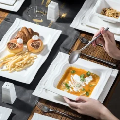 MALACASA, Serie Mario, 28-teilig Kombiservice Aus Porzellan Geschirrset Mit Je 6 Schalen, 6 Dessertteller, 6 Suppenteller, 6 Speiseteller, 2 Rechteckige Platten Und 2 Salz- Und Pfefferdosen -Küchenbedarf Laden 00848828380ea1cc516743136899276b