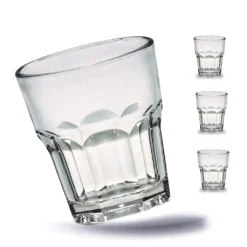 4 X Bruchfeste Gläser Becher Langlebige Wassergläser Aus Stabilem Kunststoff Saft Whisky Glas Partybecher Whiskybecher Trinkbecher In Echter Glasoptik Stapelbar