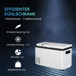 Outsunny Kühlbox Auto 30L Mit LCD-Anzeige Kompressor Autokühlschrank Elektrisch Boot Camper Reisen 12/24V DC Und 110-240V AC Weiß -Küchenbedarf Laden 00e0d74e304fc395b5d7a4aaf9d006b5