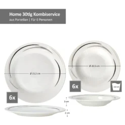 Mambo-Cat Kaffee-Tasse Porzellan-Becher Geschirr-Set Schüssel Bowl-Schale Tafel-Zubehör Suppen-Schälchen Speise-Teller Käse-Wurst Ess-Platte Frühstücks-Buffet Brunch Kuchen-Dessert Home Streifen-Grau Schwarz-Creme Kombi-Service Sechs-Personen -Küchenbedarf Laden 0340c9281ab81c10f11f126e8487123b