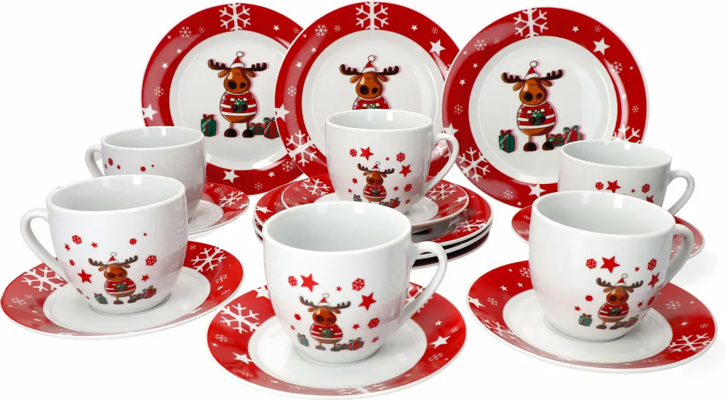 Kaffeeservice Elch 18tlg. Für 6 Personen Weiß Mit Weihnachtsdekor Lustiger Elch 3 Kaffeeservice Elch 18tlg. Für 6 Personen Weiß Mit Weihnachtsdekor Lustiger Elch