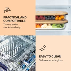 Klarstein Bambuswald Aufschnittbox Mit Deckel , 1 Liter , 2er Set , Glas & Bambus , Hitzebeständig , Spülmaschinenfest , Stapelbar -Küchenbedarf Laden 056ea86707952675fab736ee4b6be6a6