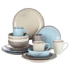 Vancasso Navia Nature 16 Teilig Kombiservice, Geschirrset Aus Steingut In 4 Farbkombi (Erdfarben, Hellblau, Cremefarben, Beige), Vintage Design