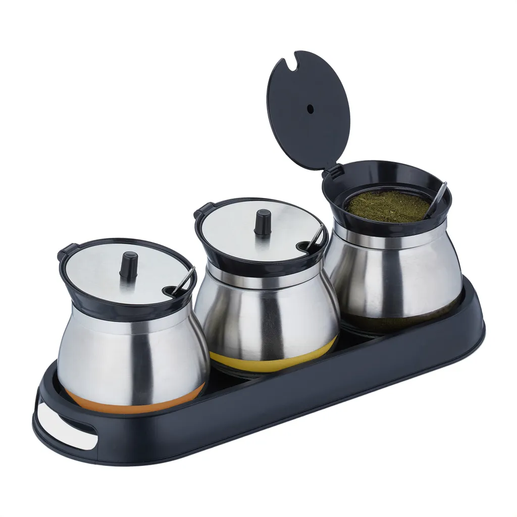 Relaxdays 3er Gewürzgläser Set Mit Tablett 3 Relaxdays 3er Gewürzgläser Set Mit Tablett