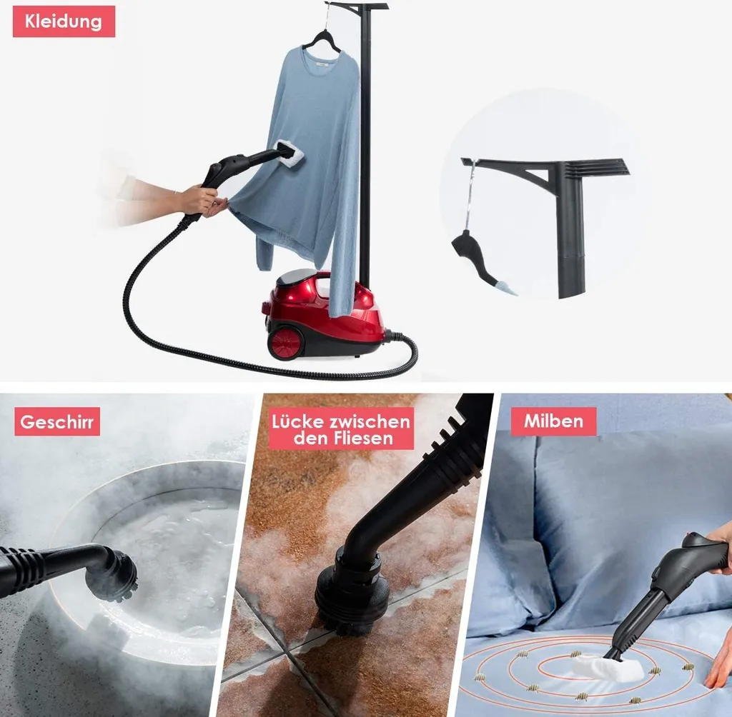 COSTWAY Dampfreiniger Mit 19 Zubehoerteilen, Bodendampfreiniger Fuer Teppiche, Fussboeden, Fenster Und Autos / 2000W / 4 Bar / 1,5L Tank/bis 108℃ / LED/Dampfzeit Bis 45 Min. 5 COSTWAY Dampfreiniger Mit 19 Zubehoerteilen, Bodendampfreiniger Fuer Teppiche, Fussboeden, Fenster Und Autos / 2000W / 4 Bar / 1,5L Tank/bis 108℃ / LED/Dampfzeit Bis 45 Min. – Bild 3