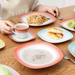 VEWEET Tafelservice 'SPARK' Aus Porzellan, 60-tlg Kombiservice, Kaffeetassen, Untertasse, Dessertteller, Speiseteller Und Suppenteller, Komplettservice Für 12 Personen -Küchenbedarf Laden 0c60c1ba777801885d71e338ed319753