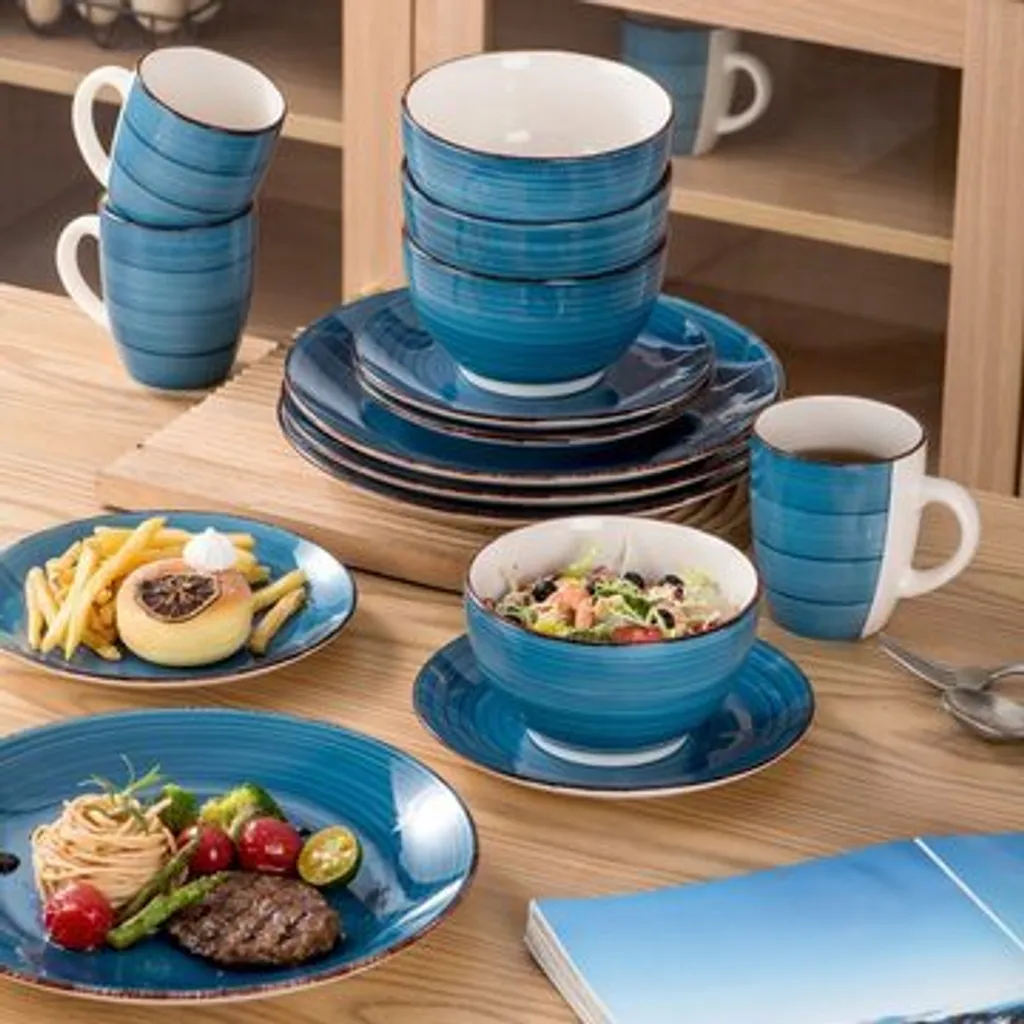 Vancasso Bella Steinzeug Kombiservice, 16 Teilig Geschirrset Für 4 Personen, Mit Je 4 Dessertteller, Speiseteller, Müslischalen, Kaffeebecher, Blau 9 Vancasso Bella Steinzeug Kombiservice, 16 Teilig Geschirrset Für 4 Personen, Mit Je 4 Dessertteller, Speiseteller, Müslischalen, Kaffeebecher, Blau – Bild 7