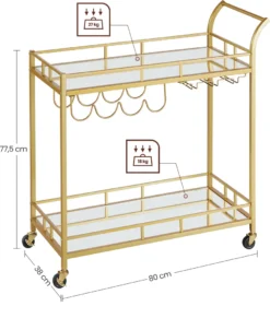 VASAGLE Servierwagen, Rollwagen, Gläserhalter, 2 Verspiegelte Glasablagen, Barwagen, Weinwagen, Für Küche, Esszimmer, Bar, Goldfarben 10 VASAGLE Servierwagen, Rollwagen, Gläserhalter, 2 Verspiegelte Glasablagen, Barwagen, Weinwagen, Für Küche, Esszimmer, Bar, Goldfarben -Küchenbedarf Laden 0e9bc85f5573e13cf1216ac826e67079