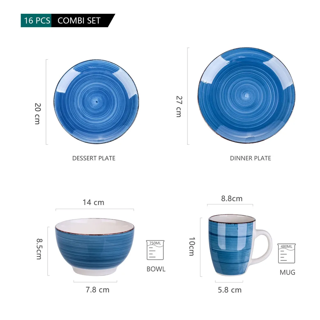 Vancasso Bella Steinzeug Kombiservice, 16 Teilig Geschirrset Für 4 Personen, Mit Je 4 Dessertteller, Speiseteller, Müslischalen, Kaffeebecher, Blau 4 Vancasso Bella Steinzeug Kombiservice, 16 Teilig Geschirrset Für 4 Personen, Mit Je 4 Dessertteller, Speiseteller, Müslischalen, Kaffeebecher, Blau – Bild 2