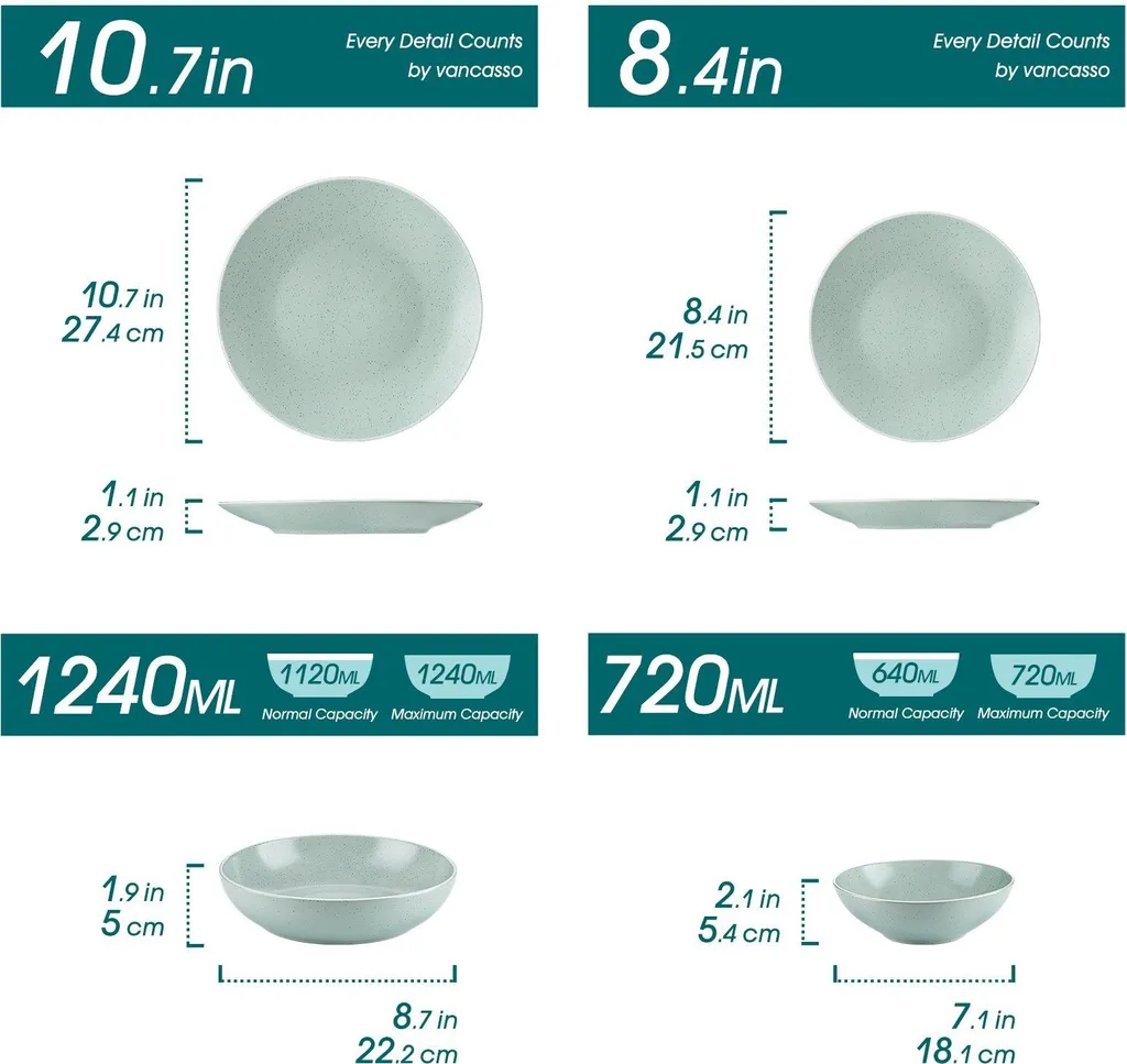 Tafelservice Steingut, Vancasso SABINE 32-teiliges Geschirrset, Modernes Kombiservice Für 8 Personen, Sesam Design 4 Tafelservice Steingut, Vancasso SABINE 32-teiliges Geschirrset, Modernes Kombiservice Für 8 Personen, Sesam Design – Bild 2
