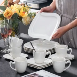 MALACASA, Serie Elvira, 36 Teilig Cremeweiß Porzellan Geschirrset Tafelservice Kaffeeservice Mit Tassen, Untertassen, Dessertteller Für 12 Person -Küchenbedarf Laden 161fd2150daed9339b4e461aba56f55f