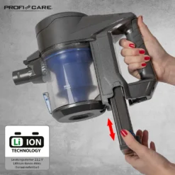 ProfiCare 2in1 Hand-und Bodenstaubsauger PC-BA 3036 A, Leistungsstarker 22,2 V Lithium Ionen Akku, HEPA-Filter, Spezialbürste Für Polster U. Textilien, Inkl. Wandhalterung, Anthrazit-blau -Küchenbedarf Laden 1627db83796bc54ee61e9591b67847aa