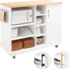 SoBuy FKW105-WN Design Küchenwagen Mit Arbeitsplatte Kücheninsel Küchenschrank Rollwagen Mikrowellenschrank Weiß-Natur BHT Ca.: 127x94x51cm -Küchenbedarf Laden 1677f625447e53fa2d3ad54e1b98a65e