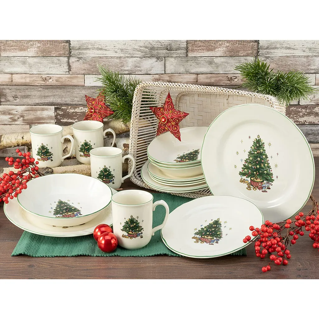 CreaTable 14959 Kombiservice Tannenbaum Für 4 Personen, Steingut, Creme/grün (1 Set, 16-teilig) 4 CreaTable 14959 Kombiservice Tannenbaum Für 4 Personen, Steingut, Creme/grün (1 Set, 16-teilig) – Bild 2