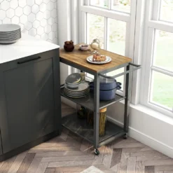 Meerveil Vintage Servierwagen Auf 4 Rollen, Küchenwagen Mit 3 Ebenen, Küchenregal Aus Stabiles Metallgestell, , Rollewagen Mit 2 Gitterebenen, Nachttisch -Küchenbedarf Laden 185ace2398c88d8cc43a631abbd7961d