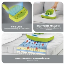 CLEANmaxx Milben-Handstaubsauger Kompakt Mit UV-C Licht - Weiß/limegreen -Küchenbedarf Laden 1d4021c2e0a7d9980453b470107a5a14