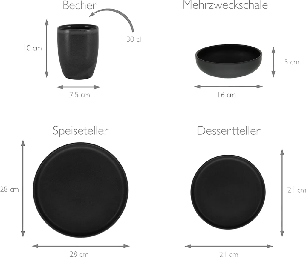 CreaTable 22978 Kombiservice Uno BLACK Für 4 Personen, Steinzeug, Schwarz (1 Set, 16-teilig) 5 CreaTable 22978 Kombiservice Uno BLACK Für 4 Personen, Steinzeug, Schwarz (1 Set, 16-teilig) – Bild 3