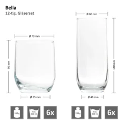 12tlg Gläserset Bella 6x Wasser Trink-Becher 6x Long-Drink Partygläser 310ml Tumbler Glas Gastro -Küchenbedarf Laden 21691d6ffda482bf1dad7069f3205373