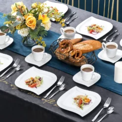 MALACASA, Serie Elvira, 36 Teilig Cremeweiß Porzellan Geschirrset Tafelservice Kaffeeservice Mit Tassen, Untertassen, Dessertteller Für 12 Person -Küchenbedarf Laden 24bb276353cbd9b4888d8e3a58af97ee