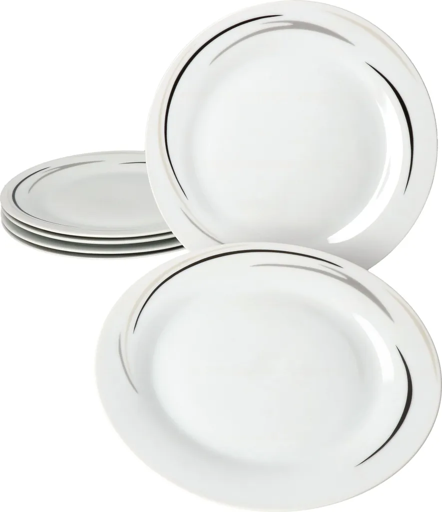 12tlg Tafel-Service Home Suppenteller Speiseteller Streifen Porzellan-Geschirr 6 12tlg Tafel-Service Home Suppenteller Speiseteller Streifen Porzellan-Geschirr – Bild 4