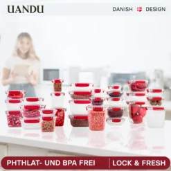 Uandu Lock & Fresh 5er Vorratsdosen Set, Frischhaltedosen Mit Deckel Für Lebensmittel, Mikrowellen-, Und Gefriergeeignet, Vorratsdosen Mit Deckel, Meal Prep Boxen, Aufbewahrungsbox Küche - Rot -Küchenbedarf Laden 27593adda61277f25b01fa24df0e22f7