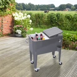 Kühlwagen, Servierwagen Outdoor Mit Großer Kühlbox, Getränkekühler Beistellwagen Für Garten, Rollbarer Party Kühlwagen Im Retro-Look – 57l, Farbe:anthrazit -Küchenbedarf Laden 28f482620cc52a500ab321dd9d86b920