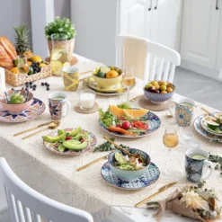 Vancasso Tafelservice Porzellan, JASMIN 16 Teiliges Essgeschirr Kombiservice, Handbemaltes Geschirrset Für 4 Personen, Böhmischer Stil -Küchenbedarf Laden 2a1e755f3b57ce40494c31afb290fb56