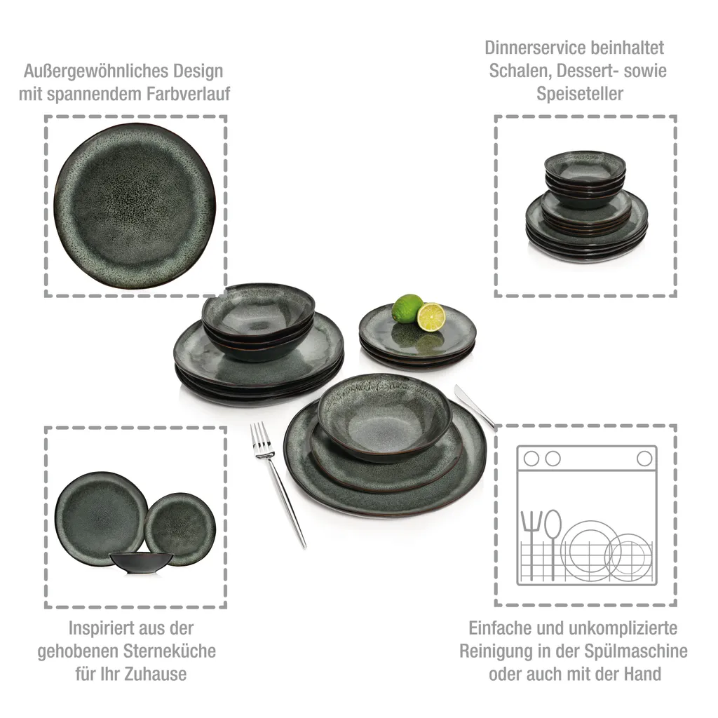 Sänger SÄNGER Steingut Geschirrset Kopenhagen, Tafelservice 12 Teilig Für 4 Personen 4 Sänger SÄNGER Steingut Geschirrset Kopenhagen, Tafelservice 12 Teilig Für 4 Personen – Bild 2