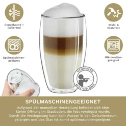 Creano Doppelwandiges Thermoglas 400ml „DG-SH“, Großes Doppelwandglas Aus Borosilikatglas, Doppelwandige Kaffeegläser, Teegläser, Latte Gläser 4er Set -Küchenbedarf Laden 2ecdda508f42387e30018273a280ba5e