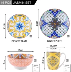 Vancasso Tafelservice Porzellan, JASMIN 16 Teiliges Essgeschirr Kombiservice, Handbemaltes Geschirrset Für 4 Personen, Böhmischer Stil -Küchenbedarf Laden 2efee836a1a143796b6bb2f43688cf3c