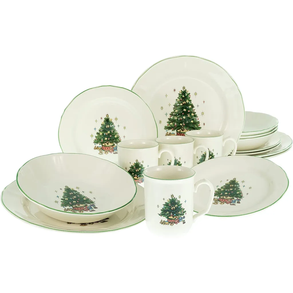 CreaTable 14959 Kombiservice Tannenbaum Für 4 Personen, Steingut, Creme/grün (1 Set, 16-teilig) 3 CreaTable 14959 Kombiservice Tannenbaum Für 4 Personen, Steingut, Creme/grün (1 Set, 16-teilig)