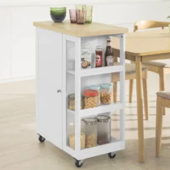 SoBuy FKW75-WN Küchenwagen Servierwagen Beistellwagen Rollwagen Mit 1 Tür Und 3 Regalböden Weiß-Natur BHT Ca.: 60x90x40cm -Küchenbedarf Laden 3b9a1ef86765c1d9e0afc2272914da2b