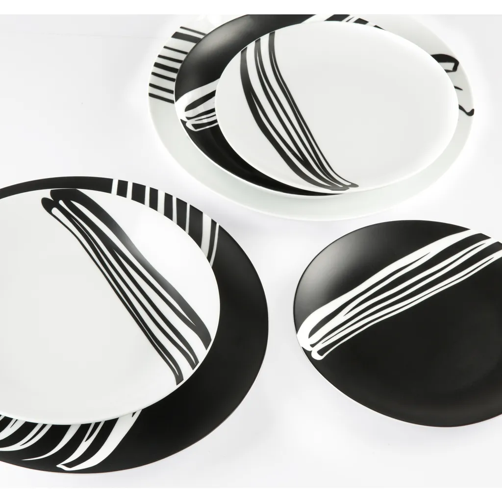 Waterside 0000006105 Tafelservice Milan Für 8 Personen + Streifen, Porzellan, Rund, Schwarz/weiß (1 Set, 24-teilig) 4 Waterside 0000006105 Tafelservice Milan Für 8 Personen + Streifen, Porzellan, Rund, Schwarz/weiß (1 Set, 24-teilig) – Bild 2