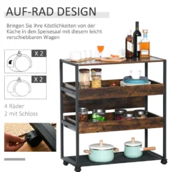 HOMCOM Küchenwagen Küchenrollwagen Servierwagen 3-stöckige Küchenregal Industrie-Design Mit Verstellbaren Füßen Rustikales Braun 80 X 40 X 90 Cm -Küchenbedarf Laden 41187b6ccceef72be37bd9035e905047