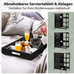 COSTWAY Küchenwagen Mit Tablett, Regalen Und 3 Großen Schubladen, Küchenschrank Rollbar, Kücheninsel Aus Kautschukholz, Servierwagen 67 X 37 X 82,5 Cm (Schwarz) 11 COSTWAY Küchenwagen Mit Tablett, Regalen Und 3 Großen Schubladen, Küchenschrank Rollbar, Kücheninsel Aus Kautschukholz, Servierwagen 67 X 37 X 82,5 Cm (Schwarz) -Küchenbedarf Laden 44c03889083a6f7f433134e41886c9ea