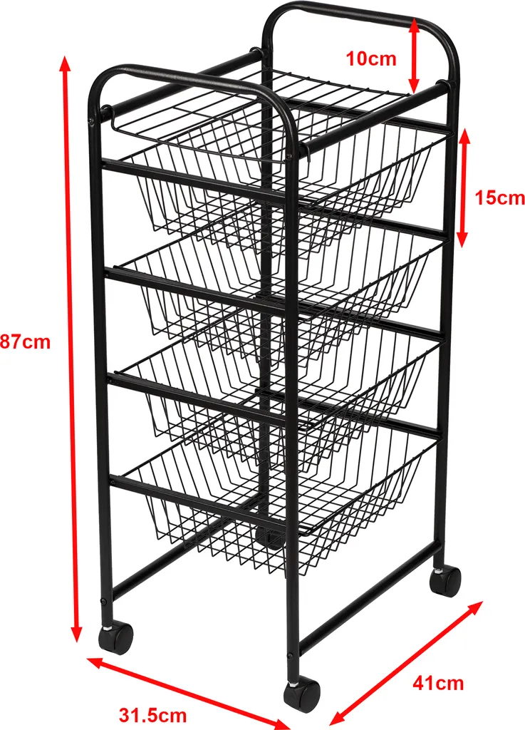 Küchenwagen ’Rudbjerg’ Mit 4 Gitterkörben Metall Schwarz 5 Küchenwagen ’Rudbjerg’ Mit 4 Gitterkörben Metall Schwarz – Bild 3