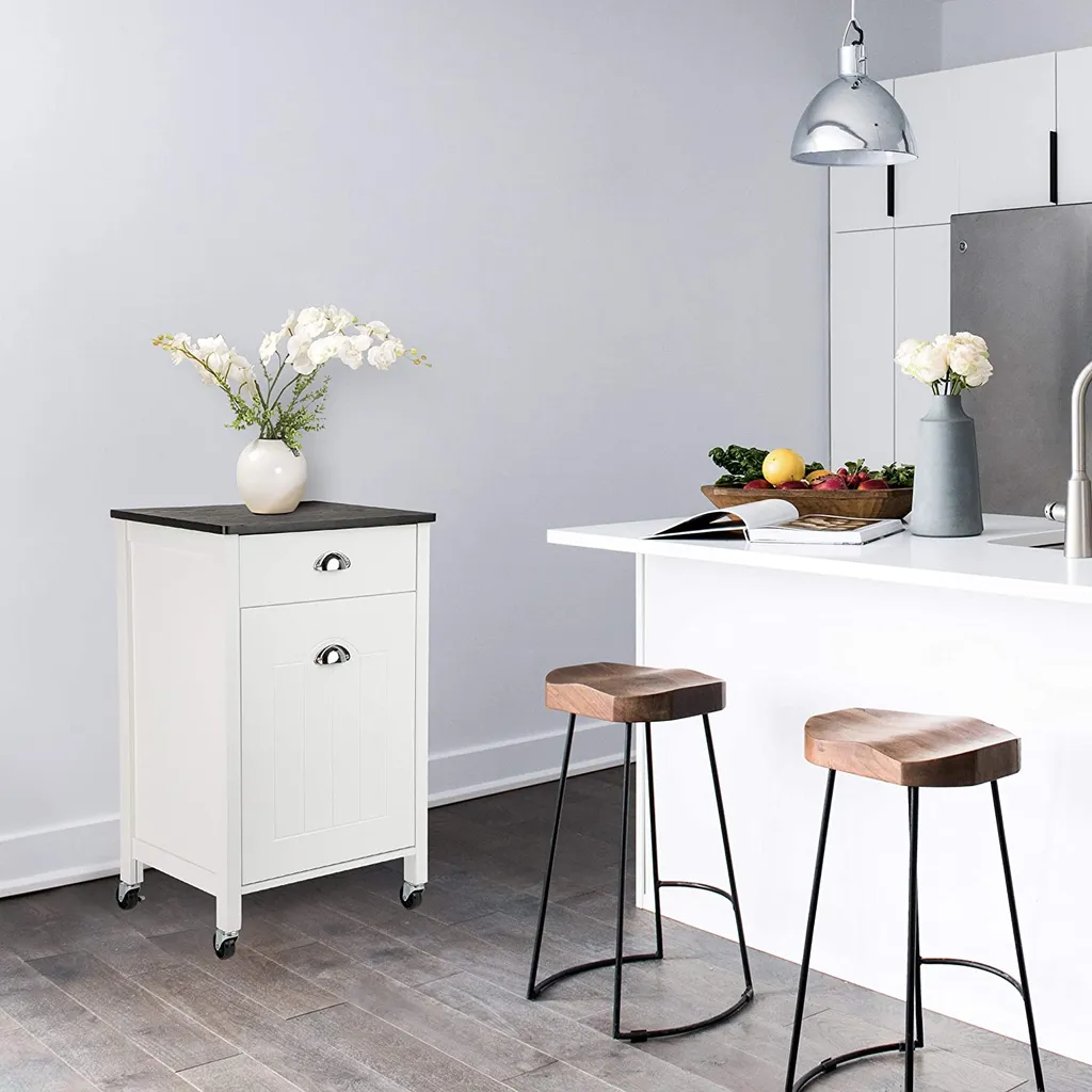 ONVAYA® Küchenwagen Anton Mit Mülleimer | Küchenrollwagen Aus Holz | Beistellwagen Für Die Küche | Nischenwagen Auf Rollen | Mit Schublade & Mülltrennsystem | Weiß 8 ONVAYA® Küchenwagen Anton Mit Mülleimer | Küchenrollwagen Aus Holz | Beistellwagen Für Die Küche | Nischenwagen Auf Rollen | Mit Schublade & Mülltrennsystem | Weiß – Bild 6