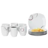 Frühstücksset Palazzo 12tlg. - 6 Teller á 19cm Und 6 Becher á 33cl Aus Weißem Porzellan MitNachbildung-Kreisen In Grau Und Dunkelrot - Für 6 Personen -Küchenbedarf Laden 48f15a44c5c3aecf0a65f8ecc5a4c04d