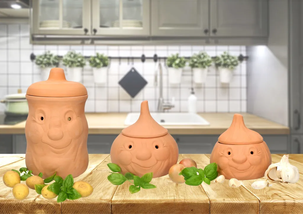 Mambocat 3tlg. Terrakotta-Töpfe Set Knoblauchtopf + Zwiebeltopf + Kartoffeltopf Vorrats-Dosen 4 Mambocat 3tlg. Terrakotta-Töpfe Set Knoblauchtopf + Zwiebeltopf + Kartoffeltopf Vorrats-Dosen – Bild 2