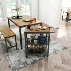 Meerveil Vintage Servierwagen Auf 4 Rollen, Küchenwagen Mit 3 Ebenen, Küchenregal Aus Stabiles Metallgestell, , Rollewagen Mit 2 Gitterebenen, Nachttisch -Küchenbedarf Laden 4c8cb0fb9c949f79908a58842249c3a1