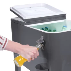 Kühlwagen, Servierwagen Outdoor Mit Großer Kühlbox, Getränkekühler Beistellwagen Für Garten, Rollbarer Party Kühlwagen Im Retro-Look – 57l, Farbe:anthrazit -Küchenbedarf Laden 4deb491b9395968b95116cb1a15223aa