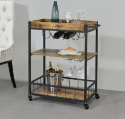 Servierwagen Barwagen Mit Flaschen- Und Glashalter Beistellwagen Allzweckwagen Rollwagen Schwarz/holzfarben [en.casa] -Küchenbedarf Laden 4e1927f691b514f0d5c9943e1b7c9f3b