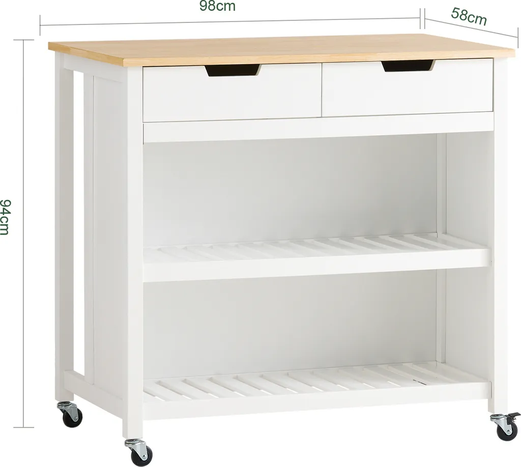 SoBuy FKW74-WN Servierwagen Kücheninsel Sideboard Küchenwagen Küchenschrank Mit 2 Schubladen Und Ablagen Weiß-Natur BHT Ca.: 100x94x60cm 6 SoBuy FKW74-WN Servierwagen Kücheninsel Sideboard Küchenwagen Küchenschrank Mit 2 Schubladen Und Ablagen Weiß-Natur BHT Ca.: 100x94x60cm – Bild 4