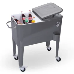 Kühlwagen, Servierwagen Outdoor Mit Großer Kühlbox, Getränkekühler Beistellwagen Für Garten, Rollbarer Party Kühlwagen Im Retro-Look – 57l, Farbe:anthrazit -Küchenbedarf Laden 50927a15e0e2e0cd0190e5e687acf624