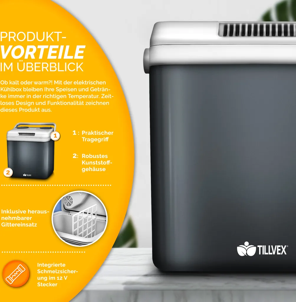 Tillvex Kühlbox Elektrisch 32L Grau | Mini-Kühlschrank 230 V Und 12 V Für KFZ Auto Camping | Kühlt & Wärmt | ECO-Modus 5 Tillvex Kühlbox Elektrisch 32L Grau | Mini-Kühlschrank 230 V Und 12 V Für KFZ Auto Camping | Kühlt & Wärmt | ECO-Modus – Bild 3