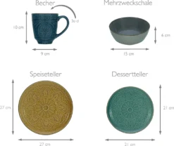 CreaTable 22561 Kombiservice Samarkand Für 4 Personen, Steinzeug, Mehrfarbig (1 Set, 16-teilig) -Küchenbedarf Laden 54caf5baf280c0a1293d881aae3b4cc8
