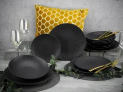 CreaTable 23211 Tafelservice Elements Collection Vesuvio Black Für 4 Personen, Steinzeug, Schwarz/grau (1 Set, 12-teilig) -Küchenbedarf Laden 54d12d2f247cae1d35e449c6d080d6df