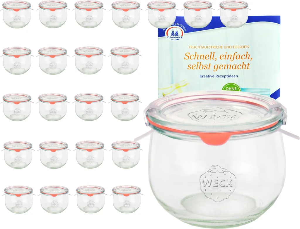24er Set Weck Gläser 580ml Tulpengläser 1/2L Mit 24 Glasdeckeln, 24 Einkochringen Und 48 Klammern 3 24er Set Weck Gläser 580ml Tulpengläser 1/2L Mit 24 Glasdeckeln, 24 Einkochringen Und 48 Klammern