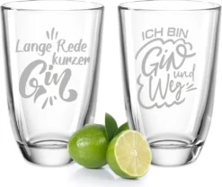 GRAVURZEILE 2er Set Montana GIN-Gläser - Lange Rede Kurzer GIN & Ich Bin GIN Und Weg - Geschenk Für Gute Freunde & Partner - GIN-Glasses + GIN-Tonic -Küchenbedarf Laden 5866f214f0ae4ad4abb0b34e351c5362