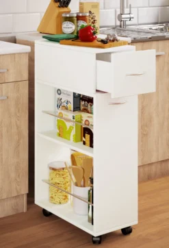 VCM Küchenwagen Servierwagen Rollwagen Nischenschrank Rollbar Rollen Tusal Schublade Weiß -Küchenbedarf Laden 615ef40cae3831be0be5ceb5af14e3dc